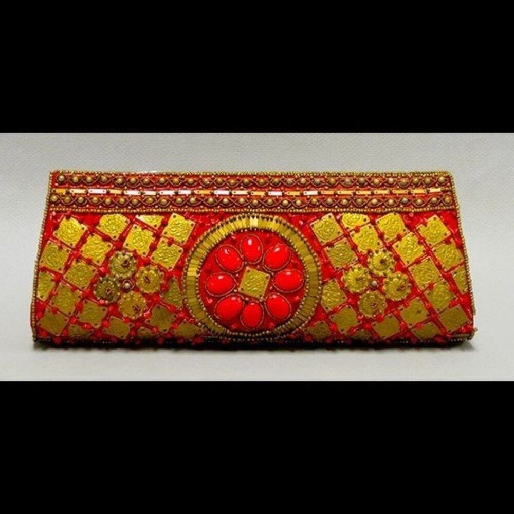 Red Bougainvillea Gilded Clutch New With Tags